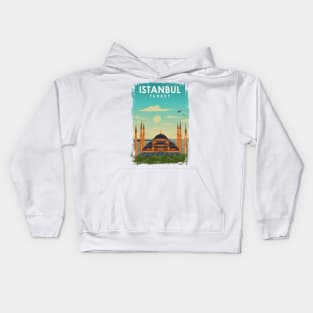 Istanbul Turkey Vintage Retro Blue Mosque Travel Poster Kids Hoodie